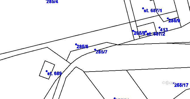 Parcela st. 285/7 v KÚ Hnidousy, Katastrální mapa