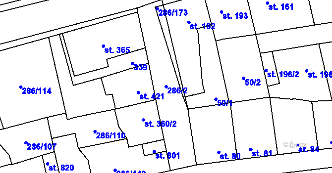 Parcela st. 286/2 v KÚ Hnidousy, Katastrální mapa