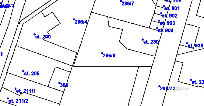 Parcela st. 286/8 v KÚ Hnidousy, Katastrální mapa