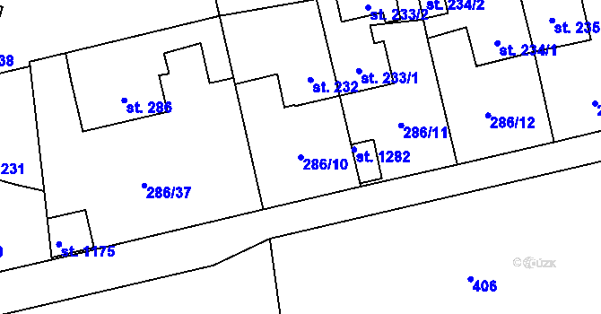 Parcela st. 286/10 v KÚ Hnidousy, Katastrální mapa