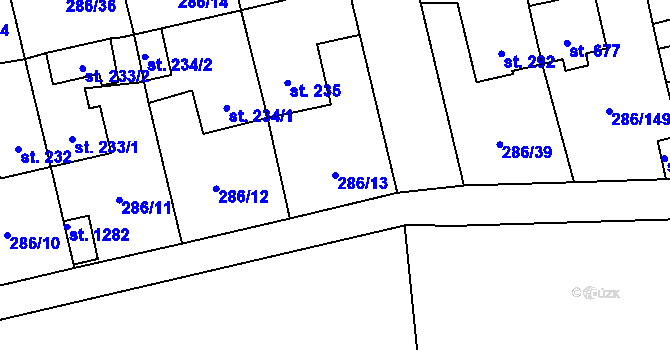 Parcela st. 286/13 v KÚ Hnidousy, Katastrální mapa