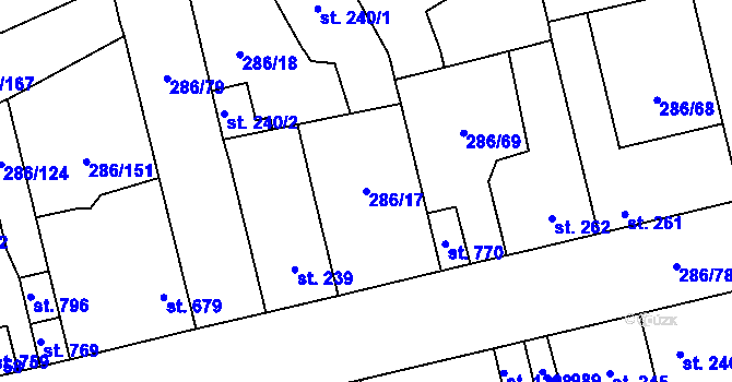 Parcela st. 286/17 v KÚ Hnidousy, Katastrální mapa