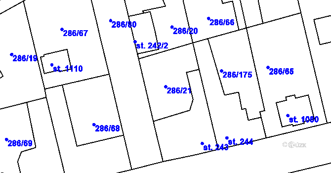 Parcela st. 286/21 v KÚ Hnidousy, Katastrální mapa