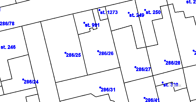 Parcela st. 286/26 v KÚ Hnidousy, Katastrální mapa