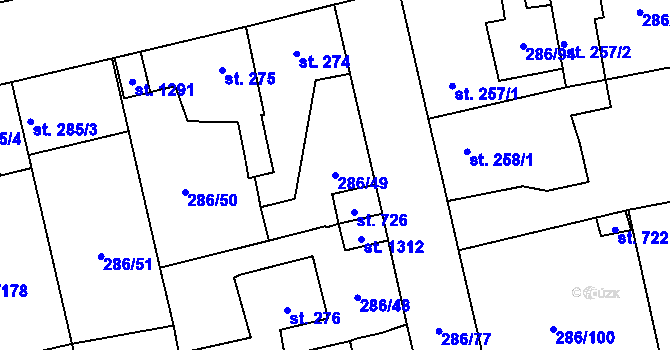 Parcela st. 286/49 v KÚ Hnidousy, Katastrální mapa
