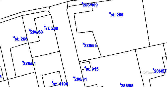 Parcela st. 286/55 v KÚ Hnidousy, Katastrální mapa