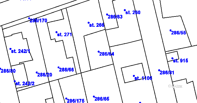 Parcela st. 286/64 v KÚ Hnidousy, Katastrální mapa
