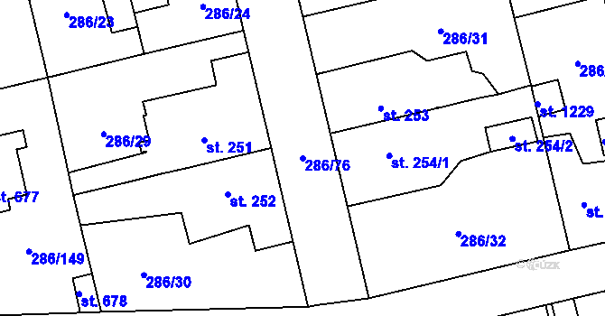 Parcela st. 286/76 v KÚ Hnidousy, Katastrální mapa