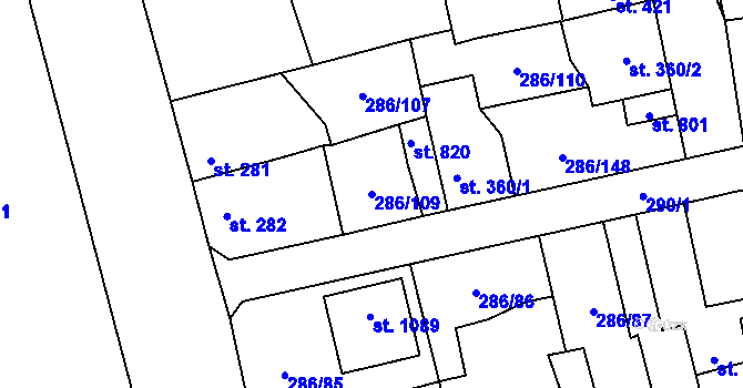 Parcela st. 286/109 v KÚ Hnidousy, Katastrální mapa