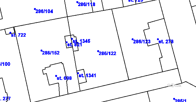Parcela st. 286/122 v KÚ Hnidousy, Katastrální mapa