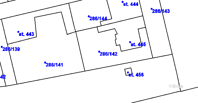 Parcela st. 286/142 v KÚ Hnidousy, Katastrální mapa