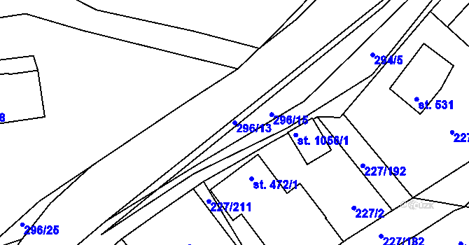 Parcela st. 296/13 v KÚ Hnidousy, Katastrální mapa