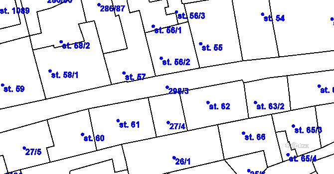 Parcela st. 298/3 v KÚ Hnidousy, Katastrální mapa