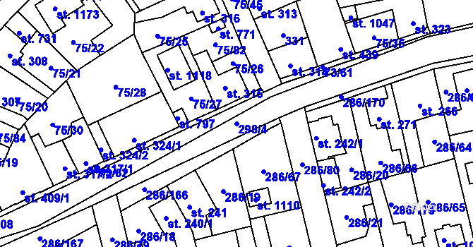 Parcela st. 298/4 v KÚ Hnidousy, Katastrální mapa