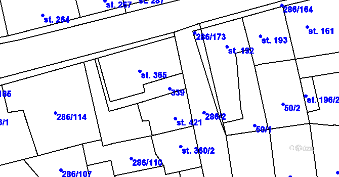 Parcela st. 339 v KÚ Hnidousy, Katastrální mapa