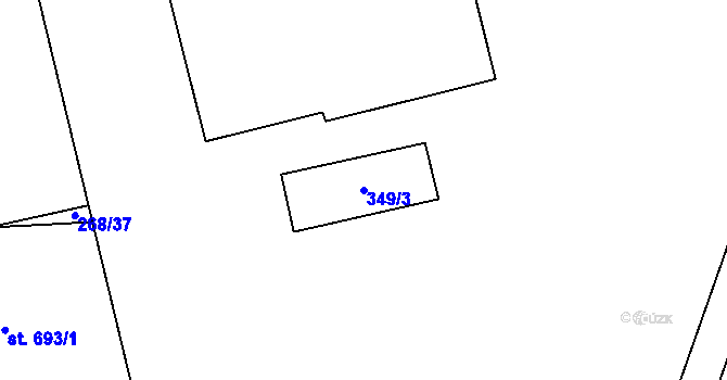 Parcela st. 349/3 v KÚ Hnidousy, Katastrální mapa