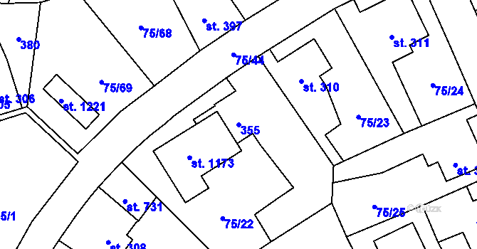 Parcela st. 355 v KÚ Hnidousy, Katastrální mapa