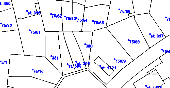 Parcela st. 380 v KÚ Hnidousy, Katastrální mapa