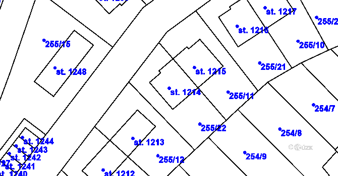 Parcela st. 1214 v KÚ Hnidousy, Katastrální mapa