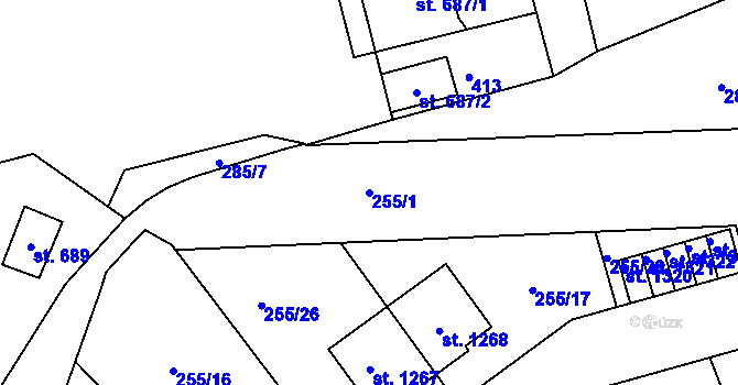 Parcela st. 255/1 v KÚ Hnidousy, Katastrální mapa