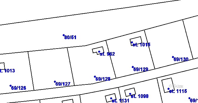 Parcela st. 962 v KÚ Hnidousy, Katastrální mapa