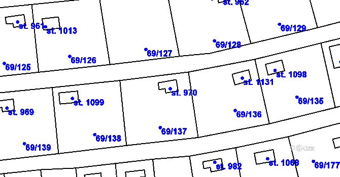 Parcela st. 970 v KÚ Hnidousy, Katastrální mapa