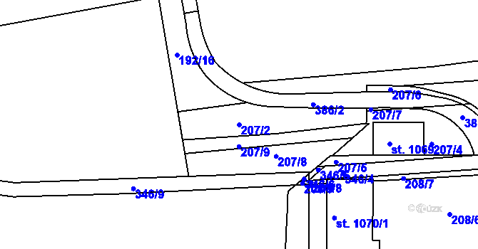Parcela st. 207/2 v KÚ Hnidousy, Katastrální mapa