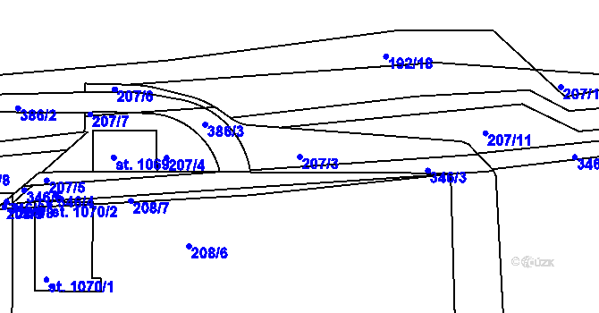 Parcela st. 207/3 v KÚ Hnidousy, Katastrální mapa