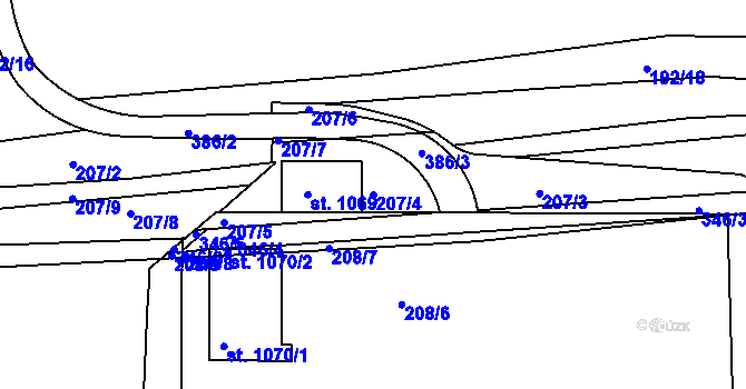 Parcela st. 207/4 v KÚ Hnidousy, Katastrální mapa