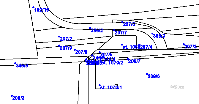 Parcela st. 207/5 v KÚ Hnidousy, Katastrální mapa