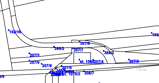Parcela st. 207/6 v KÚ Hnidousy, Katastrální mapa