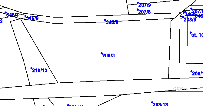 Parcela st. 208/3 v KÚ Hnidousy, Katastrální mapa