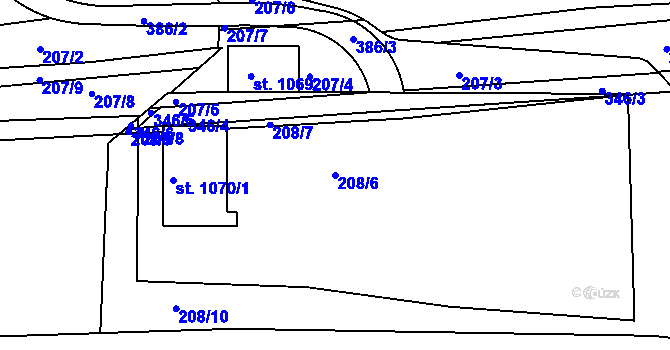 Parcela st. 208/6 v KÚ Hnidousy, Katastrální mapa