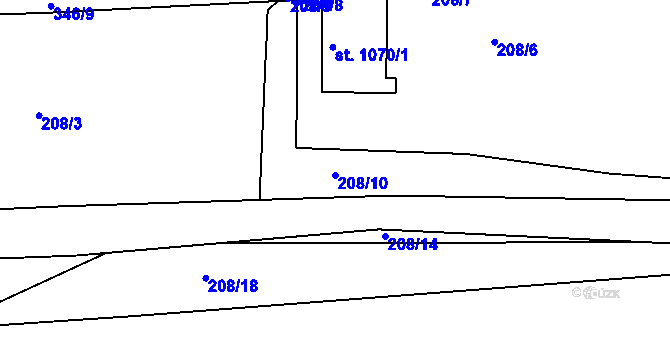 Parcela st. 208/10 v KÚ Hnidousy, Katastrální mapa