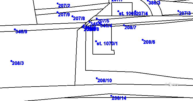 Parcela st. 1070/1 v KÚ Hnidousy, Katastrální mapa