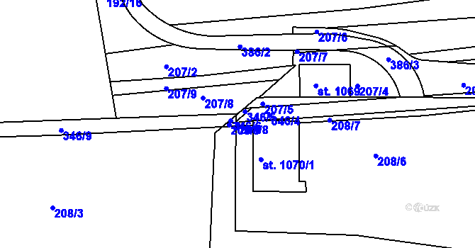Parcela st. 208/8 v KÚ Hnidousy, Katastrální mapa