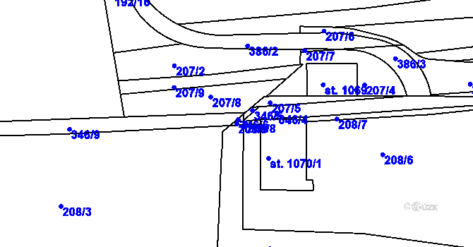 Parcela st. 208/9 v KÚ Hnidousy, Katastrální mapa