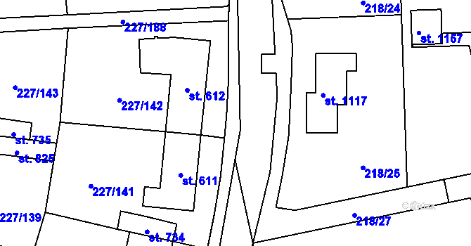 Parcela st. 227/204 v KÚ Hnidousy, Katastrální mapa