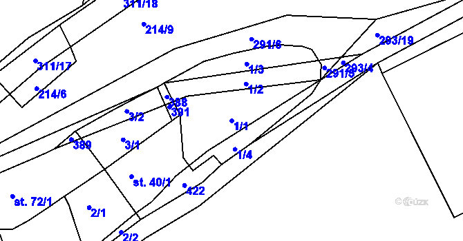 Parcela st. 1/1 v KÚ Hnidousy, Katastrální mapa