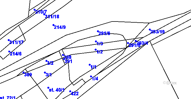 Parcela st. 1/2 v KÚ Hnidousy, Katastrální mapa