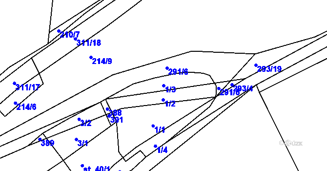 Parcela st. 1/3 v KÚ Hnidousy, Katastrální mapa