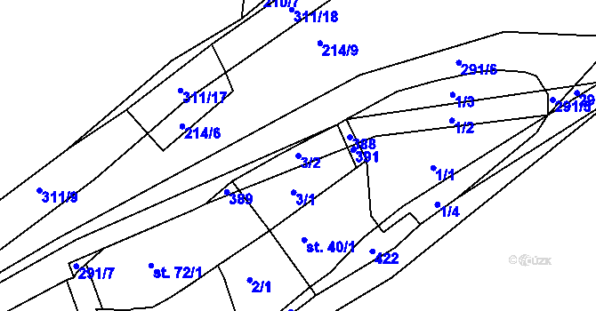 Parcela st. 3/2 v KÚ Hnidousy, Katastrální mapa