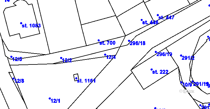 Parcela st. 12/4 v KÚ Hnidousy, Katastrální mapa