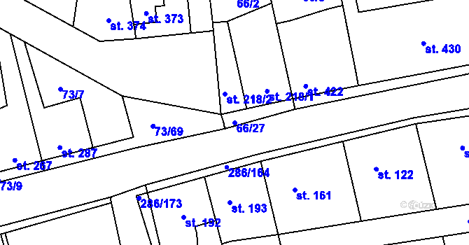 Parcela st. 66/27 v KÚ Hnidousy, Katastrální mapa