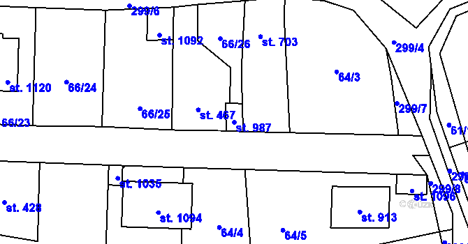 Parcela st. 987 v KÚ Hnidousy, Katastrální mapa
