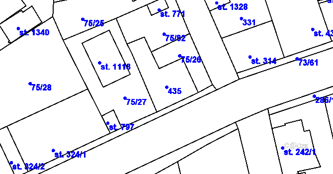 Parcela st. 435 v KÚ Hnidousy, Katastrální mapa