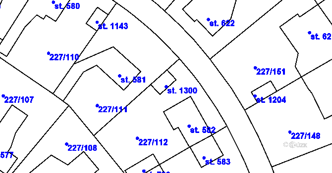 Parcela st. 1300 v KÚ Hnidousy, Katastrální mapa