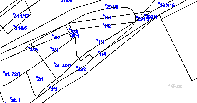 Parcela st. 1/4 v KÚ Hnidousy, Katastrální mapa