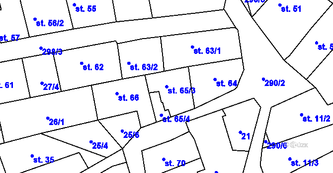 Parcela st. 65/3 v KÚ Hnidousy, Katastrální mapa