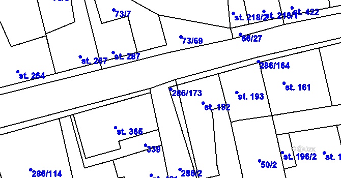 Parcela st. 286/173 v KÚ Hnidousy, Katastrální mapa